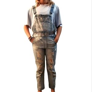 Vintage Acidwash Denim Overalls, Size 28